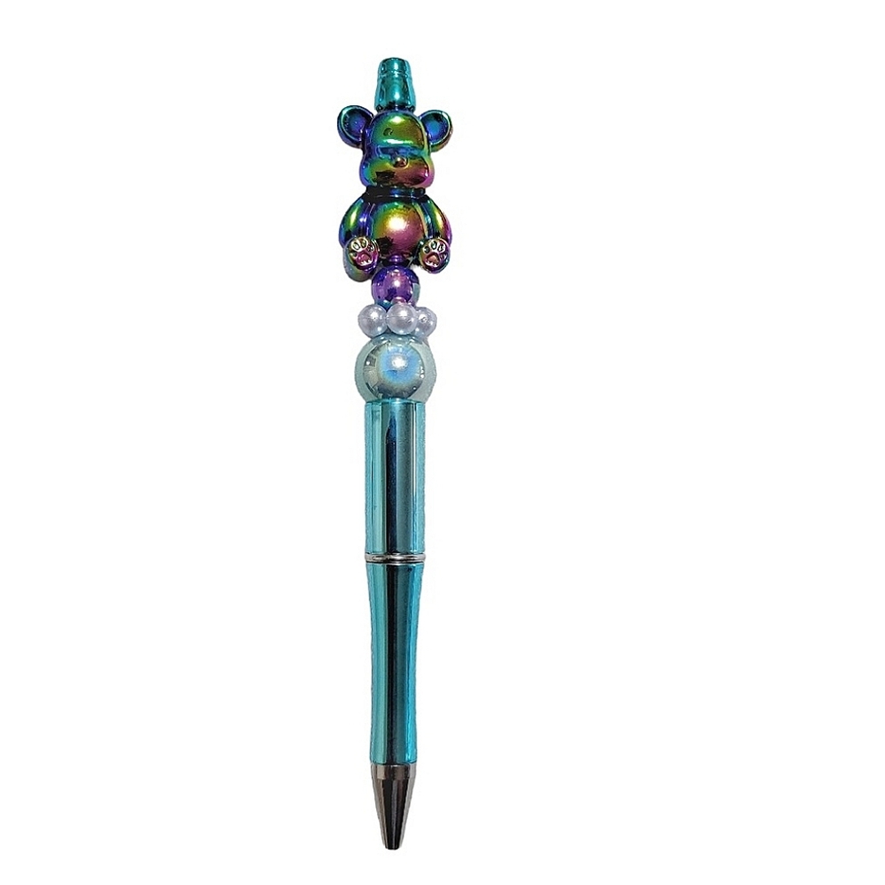 Holographic Blue Bear Beaded Ballpoint Twist Pen Focal Bead